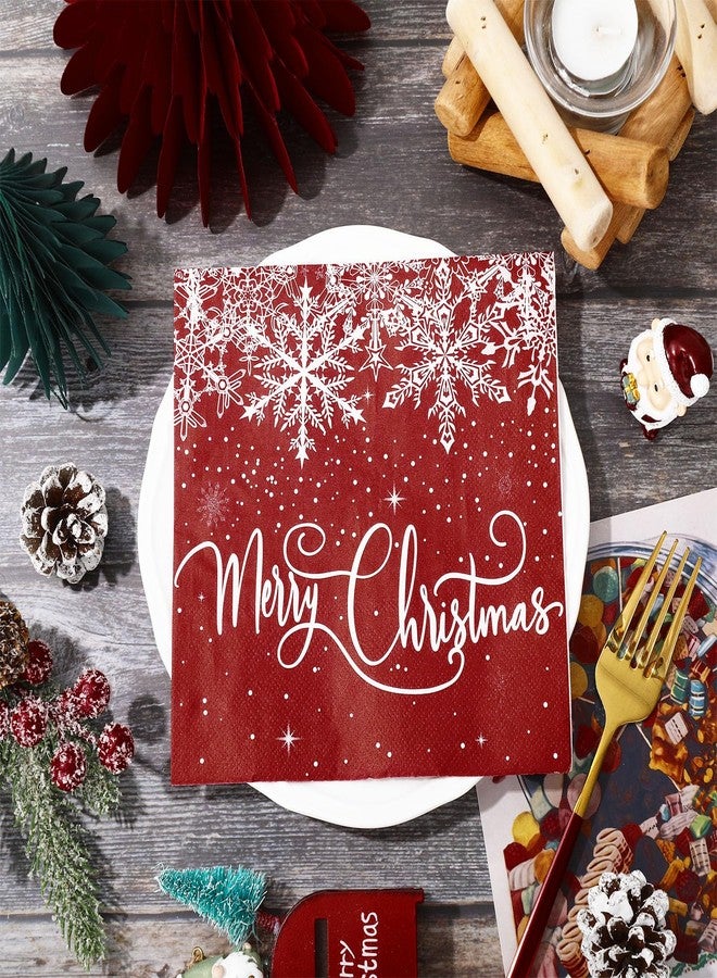 JarThenaAMCS 80Pcs Christmas Paper Napkins Red Marry Christmas Snowflake Disposable Napkins Luncheon Dinner Table Napkins for Xmas Winter Party Supplies - Image 3